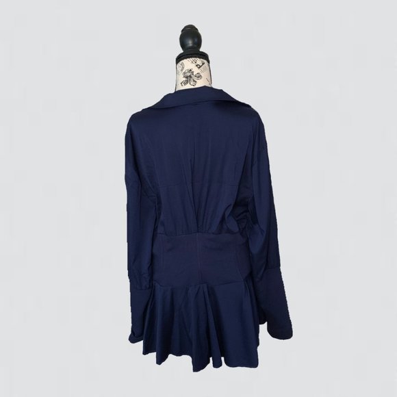 Navy Blue Drop Peplum Wrap Top - Picture 3 of 3